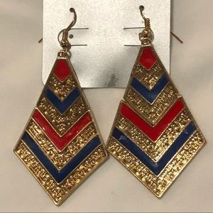 Red, gold & blue dangle earrings! ❤️💙
